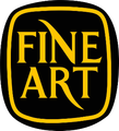 A black and yellow logo for fine art