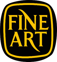 A black and yellow logo for fine art