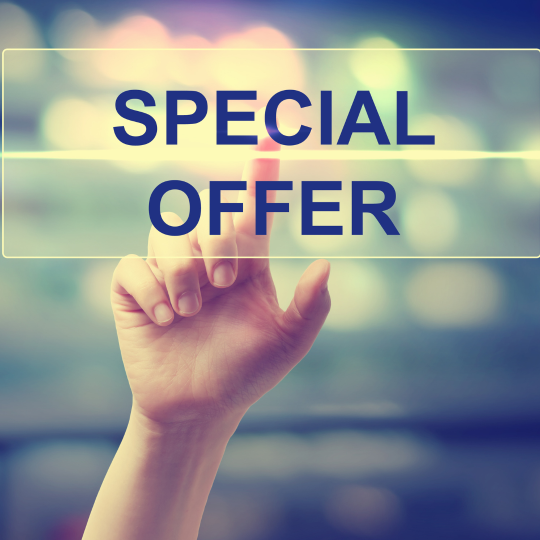 A hand is pressing a button that says special offer.