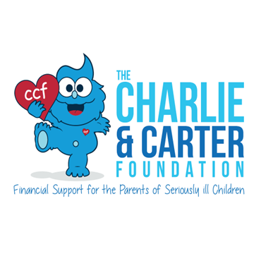 Logo: Blue monster holding a heart, text 