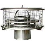 Stainless steel chimney cap with wire mesh screen to prevent debris and animal entry.