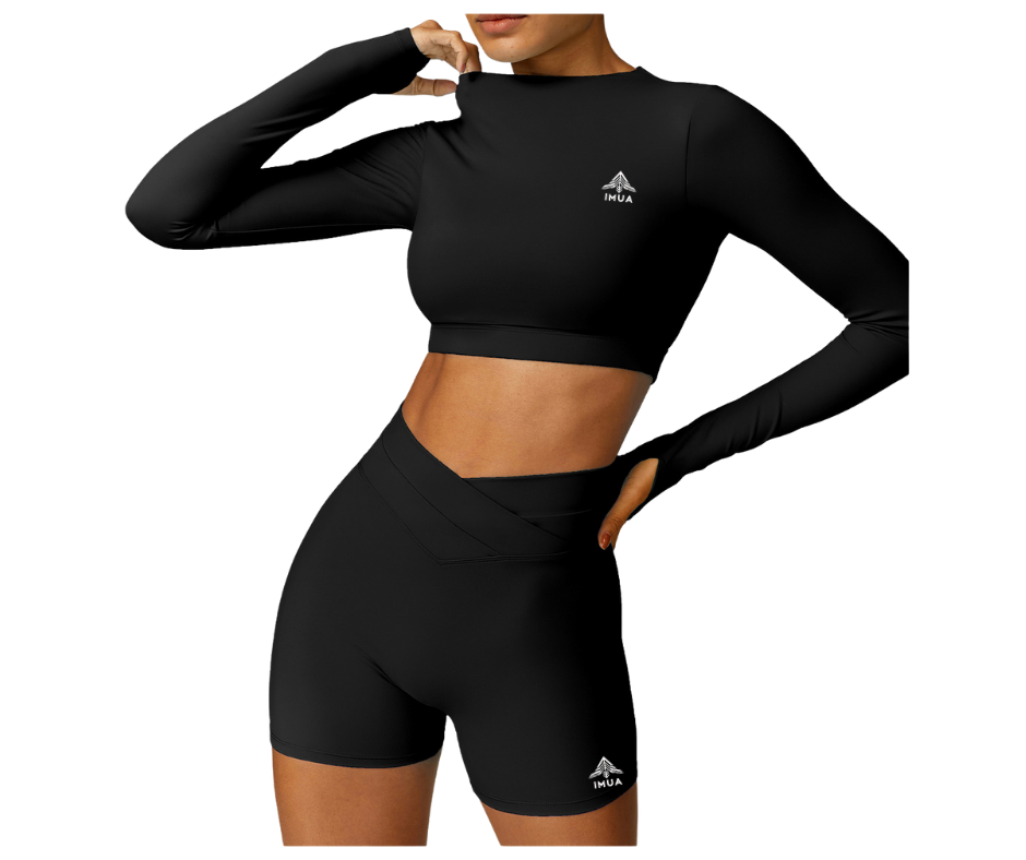 Triple Laceup Shorts and Crop Top Set with Inset Paneling