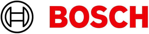 A close up of a bosch logo on a white background