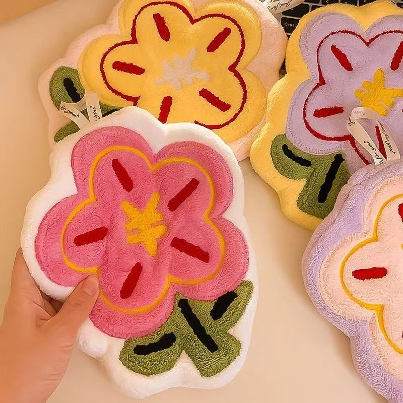 ｜有錢花加厚珊瑚絨擦手巾｜療癒花朵款（一組4色）