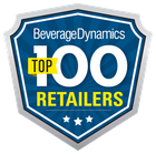 Beverage Dynamics Top 100 Retailers blue shield logo with white and yellow text