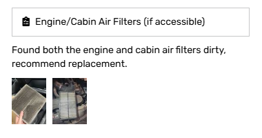 Dirty engine and cabin air filters; recommend replacement.