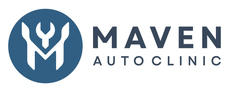 Maven Autoclinic logo with blue wrench-and-M inside a circle and gray text