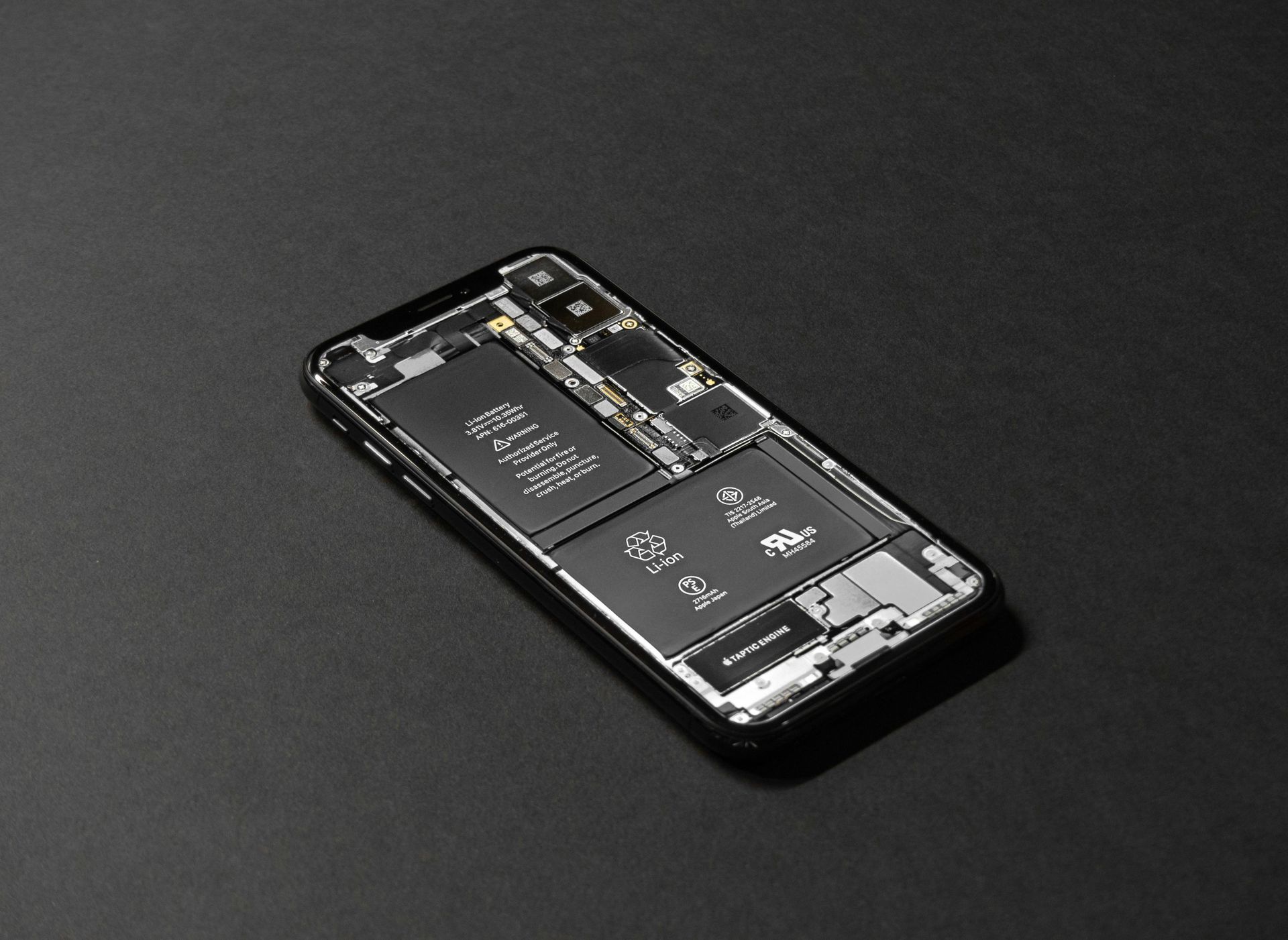 O interior de um iPhone com a bateria removida