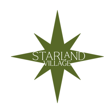 Green starburst logo reading “Starland Village” on a white background