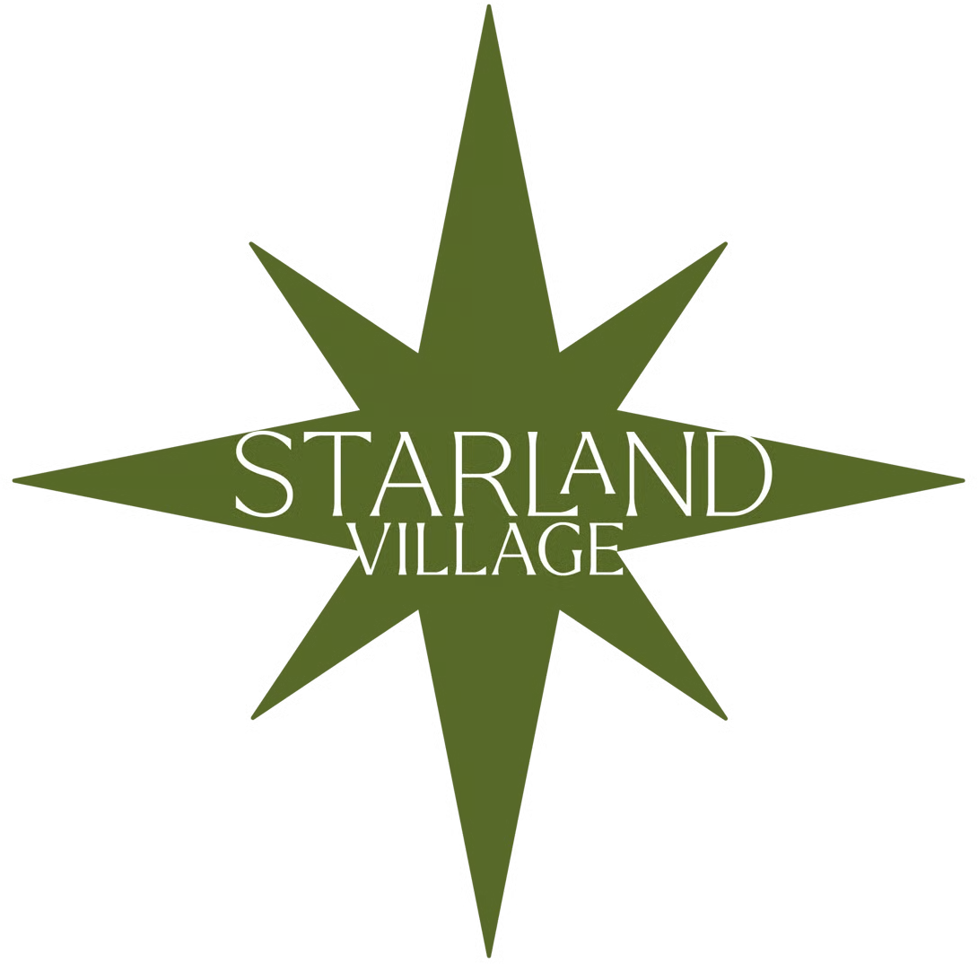 Green star logo with white text reading “Starland Village”