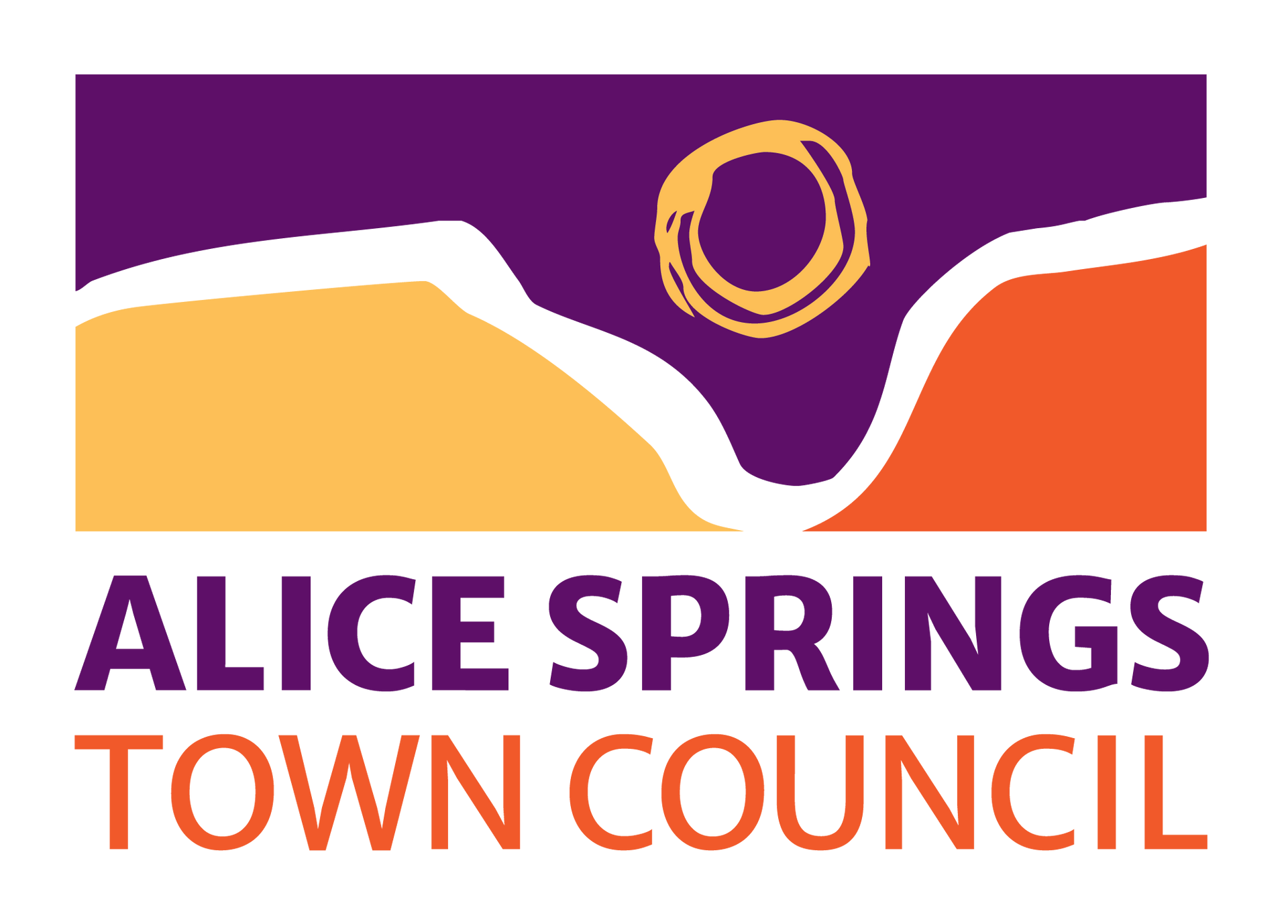 Alice Springs Town Council logo with a stylized desert landscape in purple, orange, and yellow.