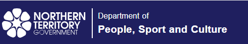 Logo of Northern Territory Government, Department of People, Sport and Culture on dark blue background.