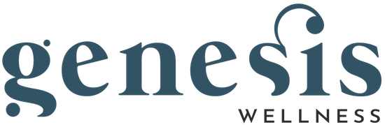 A logo for genesis wellness is shown on a white background.