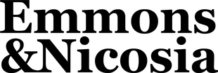 The logo for emmons & nicosia is black and white.
