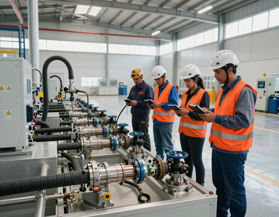 Planta industrial con mangueras y conexiones en La Paz, BCS