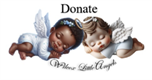 Donate banner with two cherubic babies and decorative script text