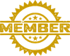 Gold “MEMBER” badge with a circular starburst border and horizontal banner across the center