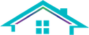Stylized house logo with teal roof and window, accented by purple trim