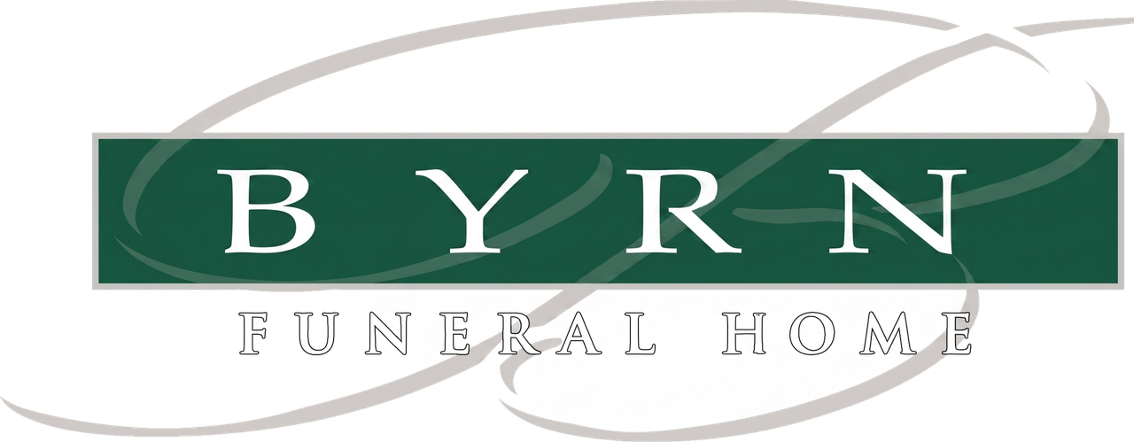 BYRN Funeral Home logo in green and gray with stylized swirls