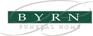 BYRN Funeral Home logo in green and gray with stylized swirls