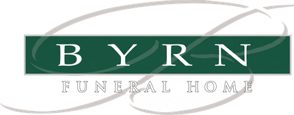 BYRN Funeral Home logo in green and gray with stylized swirls