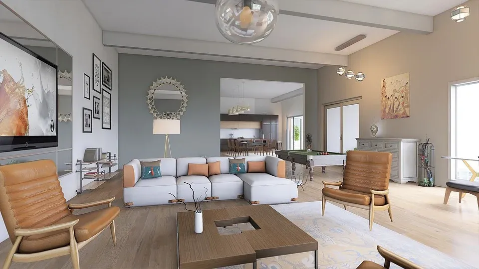 Una sala de estar con sofá, sillas, mesa de café y televisión.