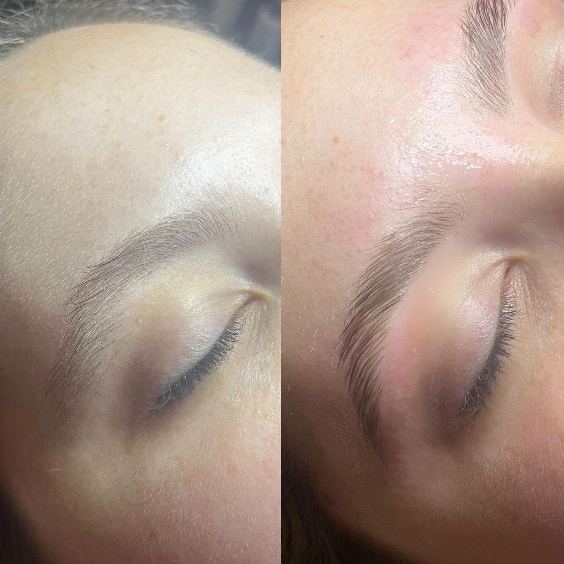 a before and after picture of a woman 's eyebrows