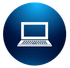 Persona que controla la frecuencia cardíaca en una pantalla de computadora dentro de un círculo azul.