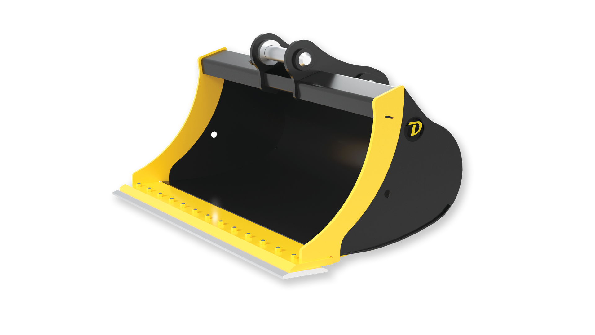 A black and yellow bucket on a white background.