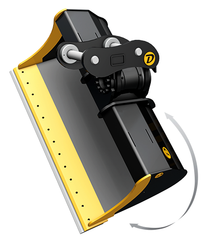 A black and yellow bucket with a yellow blade on a white background.