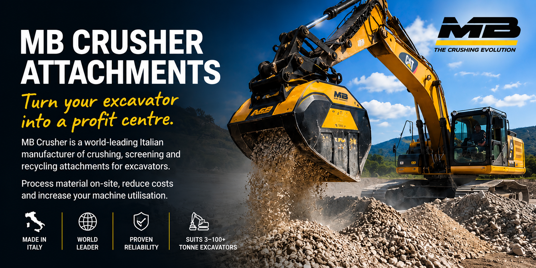 MB Crusher attachments Digger Sales new zealand supplier