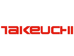 A red and white logo for takeuchii on a white background.