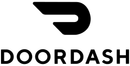 DoorDash logo with black wordmark and stylized black icon above it on a white background
