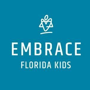 EMBRACE Florida Kids logo in white on a teal background with a stylized child icon above the text