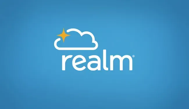 Realm logo on a blue background with a white cloud and orange star icon
