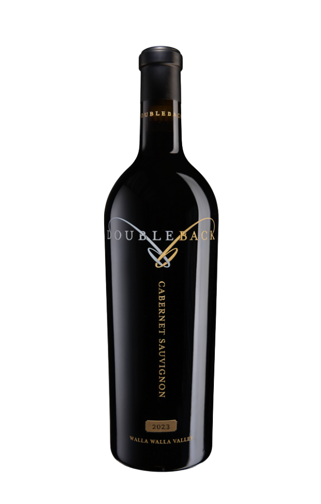 Black wine bottle labeled 