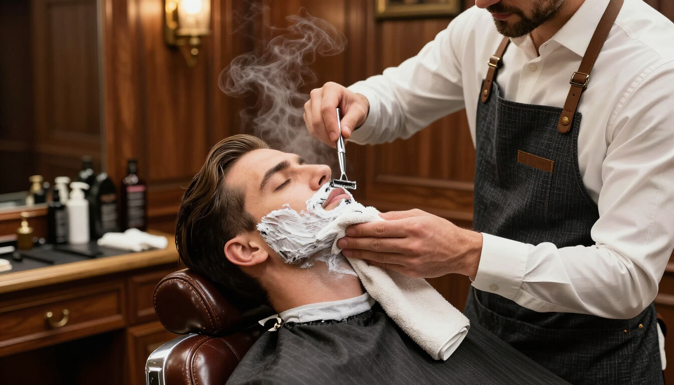 Barber performing a hot towel shave