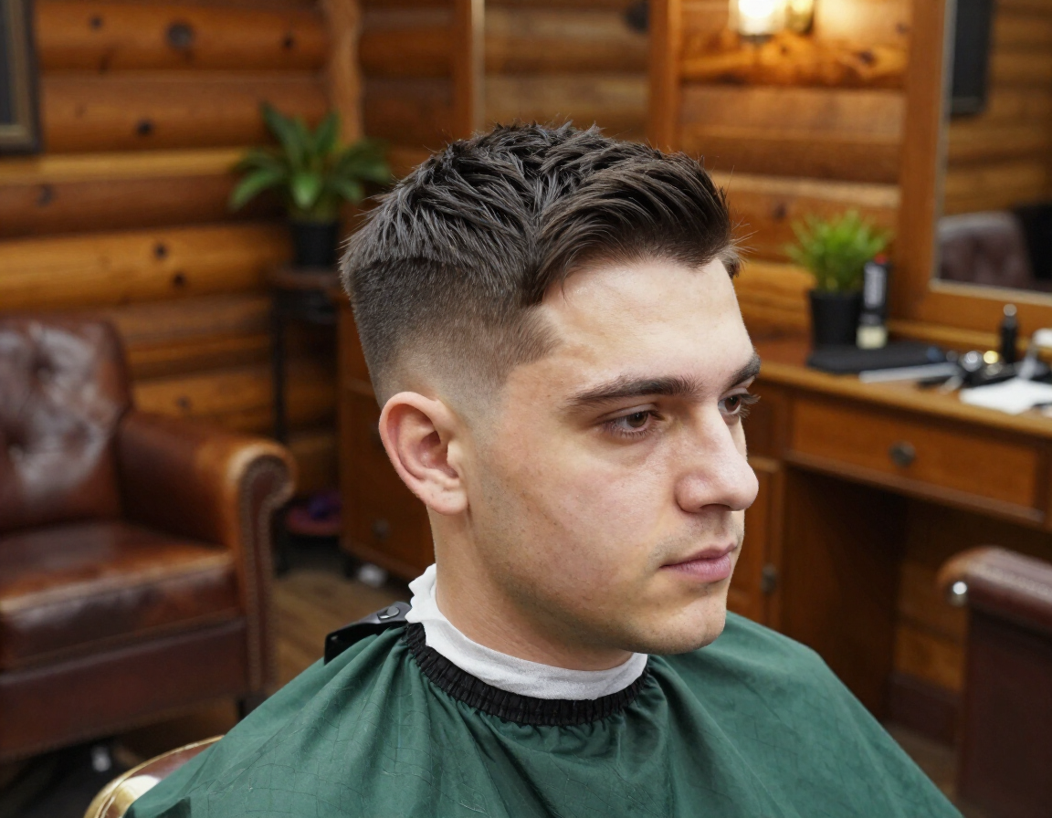 Classic men's haircut in a warm barbershop setting