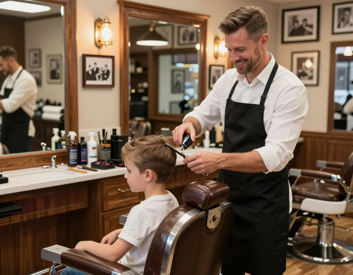 Kids haircut service in a family-friendly barbershop