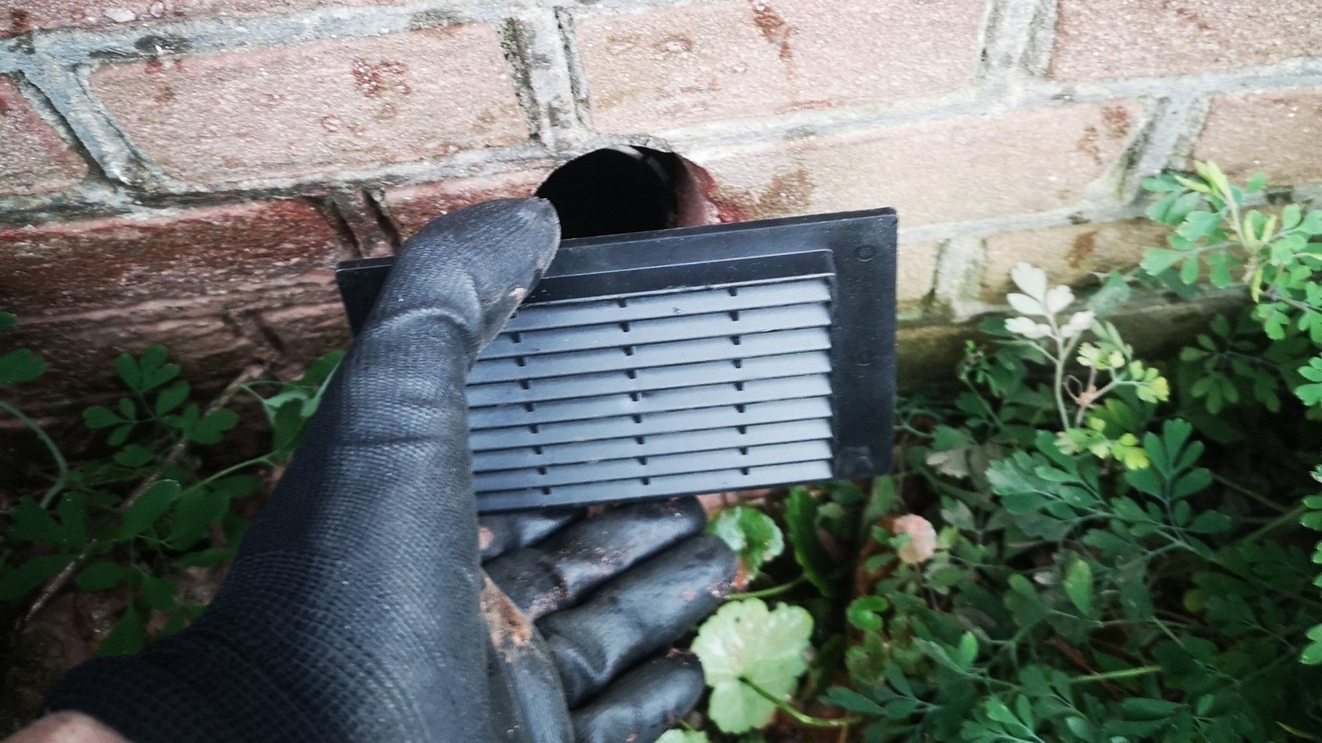 Kruipruimte ventilatie rooster geplaatst tegen ongedierte in de kruipruimte