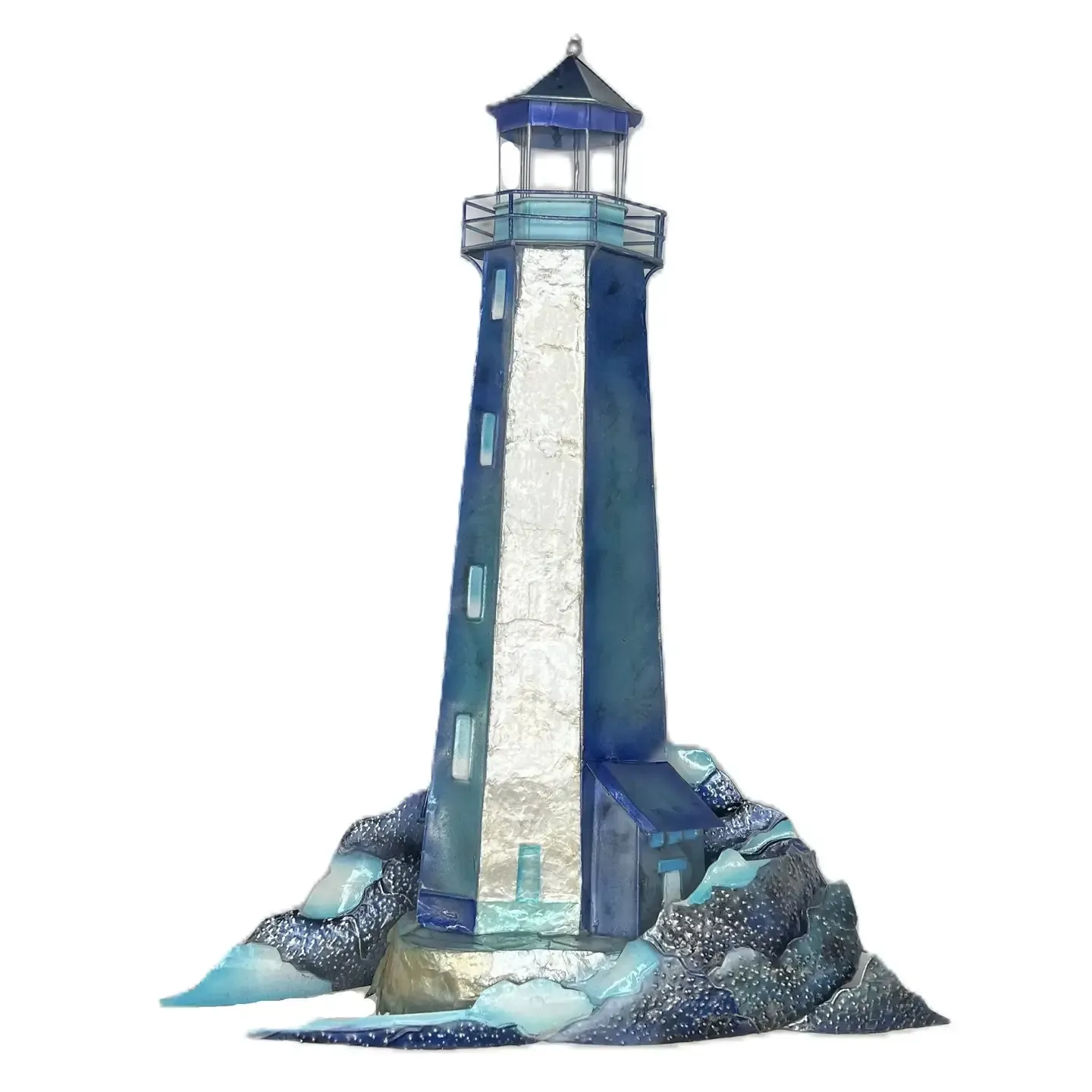 Lighthouse Blue & White Capiz Tabletop KK BWC-LT2