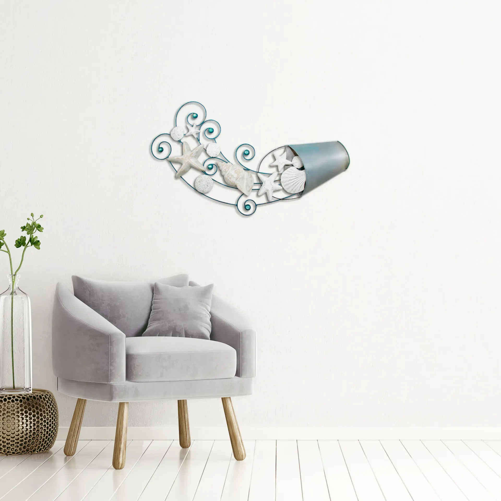 Large Shell Wave Metal/Wood Wall Art
