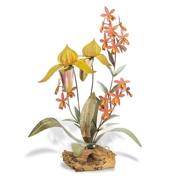 Radican w/Lady Slipper Orchid on Teak Base Tabletop