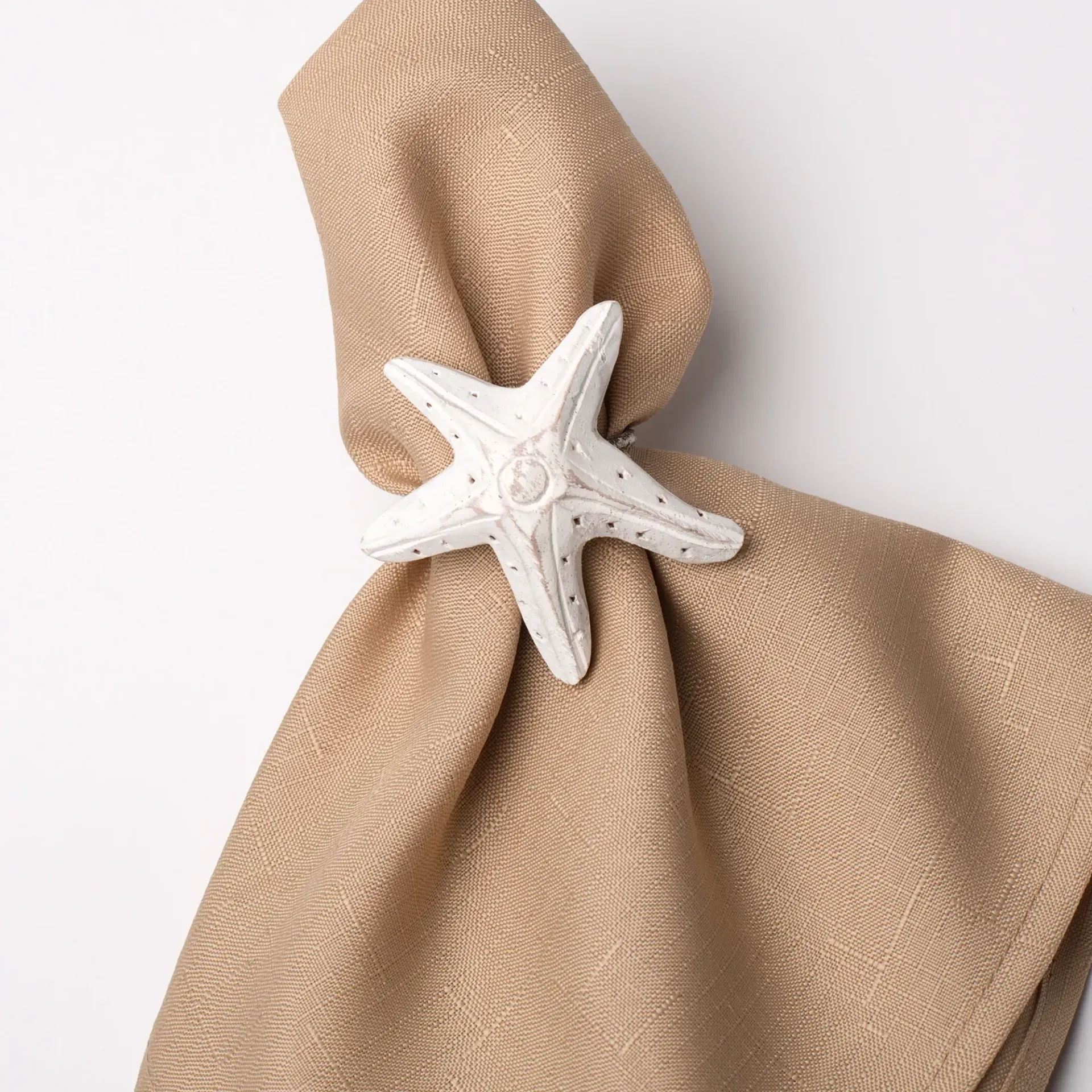 Starfish Whitewash Napkin Ring S/4