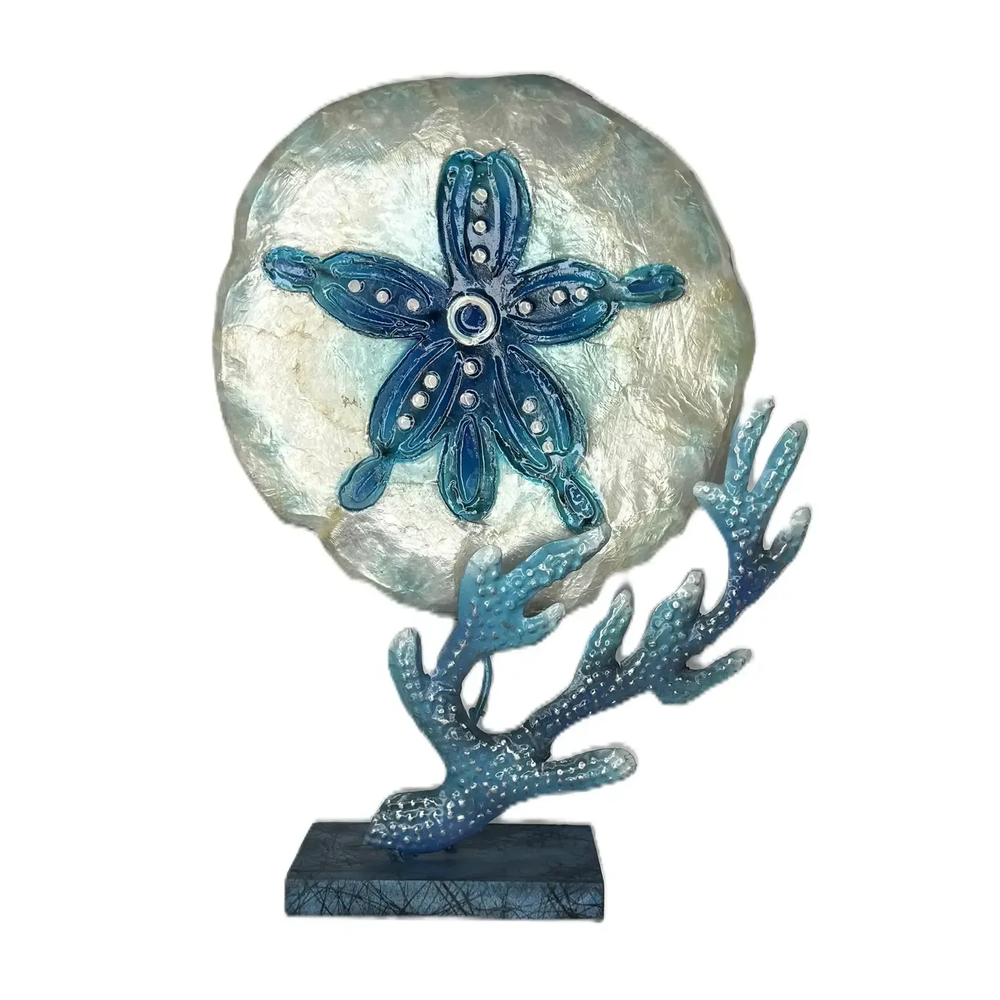 Blue & White Capiz Tabletop - Sand Dollar KK BWC-SD