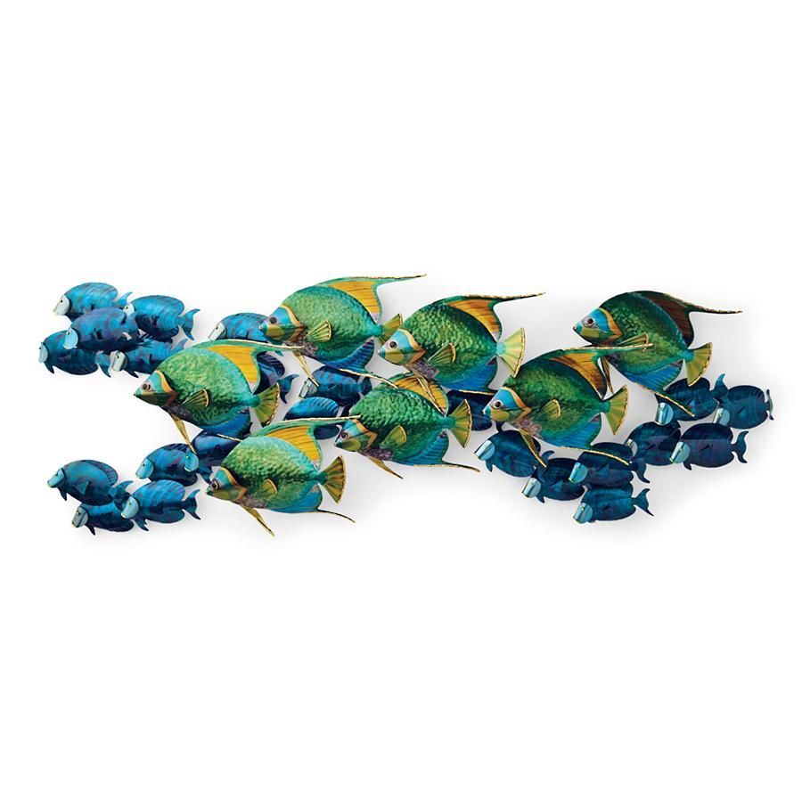 Angelfish School w/Tangs Horizontal Stainless Steel/Brass Metal Wall Art