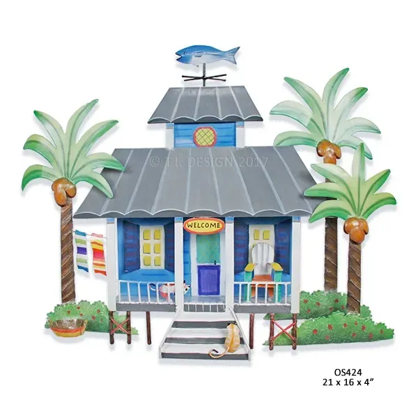 Caribbean House Blue Patio Safe Metal Wall Art