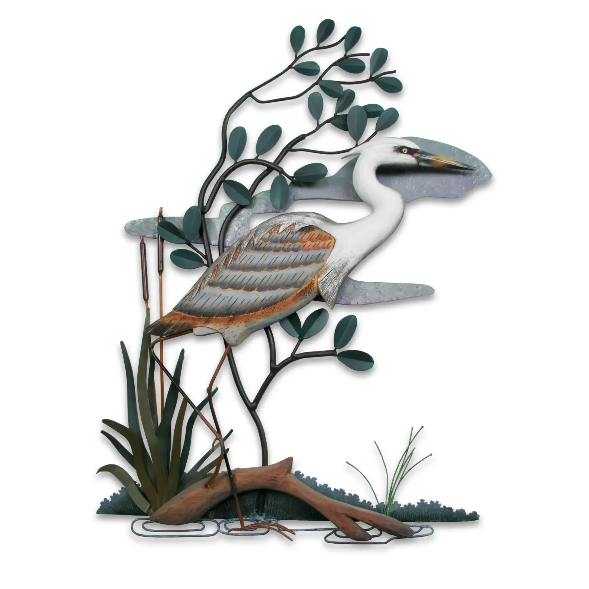 Blue Heron Face Right Metal/Wood Wall Art