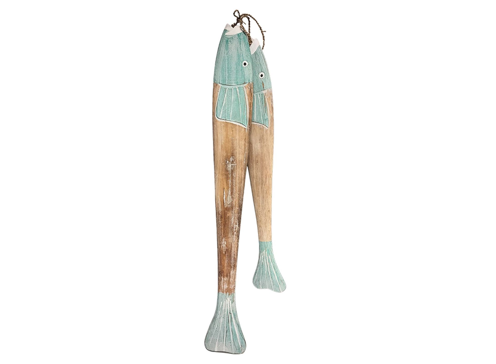 Large 2-Piece Aqua Green & Wood Hanging Fish Decor CBHC 24560