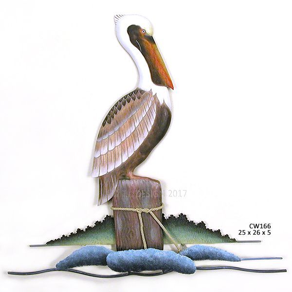 Single Pelican Metal/Wood Wall Decor